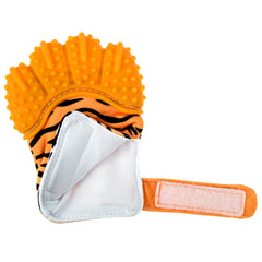 BabyNoms teething mitten shows BPA-free silicone for safe use