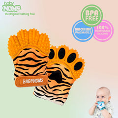 BabyNoms teething mitten with Velcro strap securing fit during activity