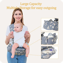 BabyPark hip seat buckle adjustment close-up for secure fit as baby grows.