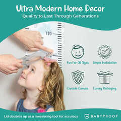 BabyProof Growth Chart Solid Pine Bars—rigid support prevents curling and keeps chart flat.