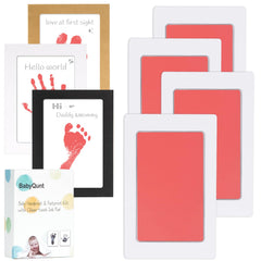 BabyQunt inkless handprint kit captures a clean, mess-free newborn handprint for keepsakes.