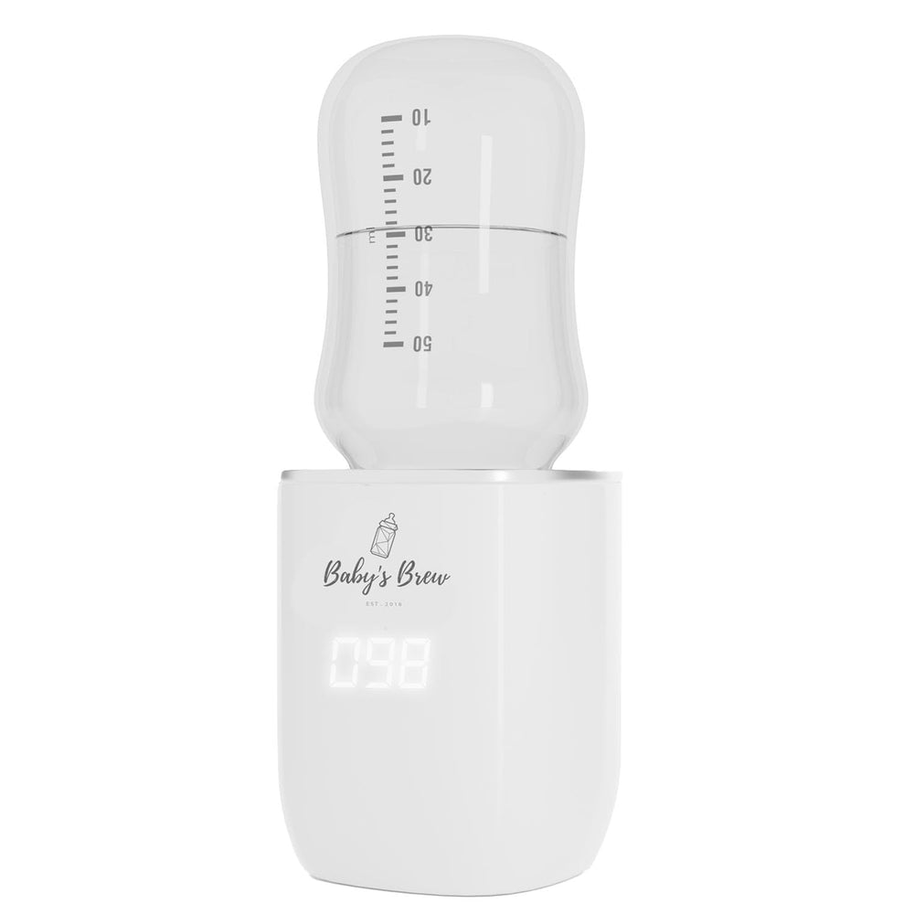 Baby’s Brew Superfast Warmer front view highlights its compact portable design.