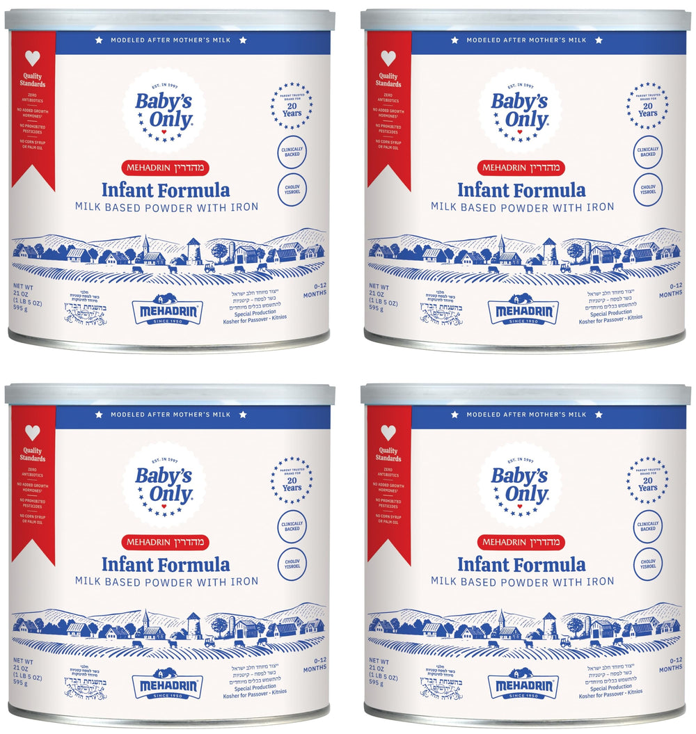 Baby's Only Complete Nutrition front can view highlights bulk 4-pack savings for new parents.