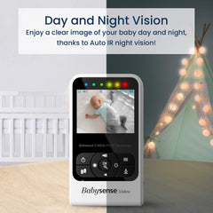Babysense V24R two-way-talk enables soothing voice communication across rooms.