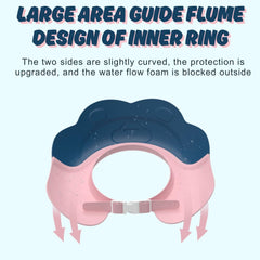 Baby Shower Cap animal design blue side view helps keep bath water away from eyes.