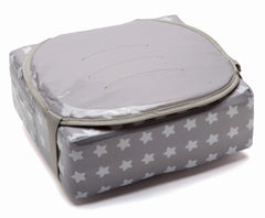 BabyToLove Easy Up booster seat with secure 3‑point harness.