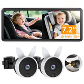 Babyvue BV3PRO dual camera view shows two feeds for two children during car travel