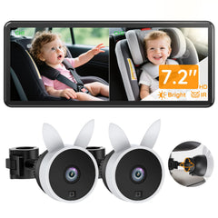 Babyvue BV3PRO dual camera view shows two feeds for two children during car travel