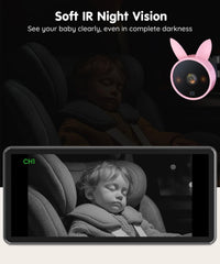 Babyvue BV3PRO infrared night vision for clear back-seat footage after dark.