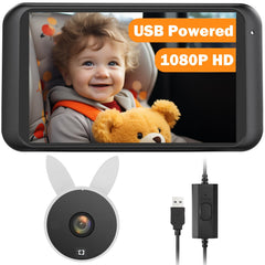 Babyvue USB car camera with 4.5-inch mirror view for clear on-road monitoring.