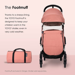 Babyzen YOYO footmuff with fleece hood and drawstring keeps head snug on chilly days.