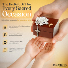 BACROS rosary center with Miraculous Medal inspires devotional prayer during daily rituals.