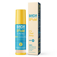 Bada Boom sunscreen powder application on kids enables gentle protection.
