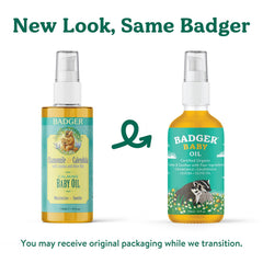 Badger baby oil massage shows a soothing routine for calm bonding.