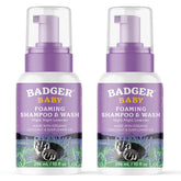 Badger foaming baby shampoo bottle with pump for easy bath-time cleansing.
