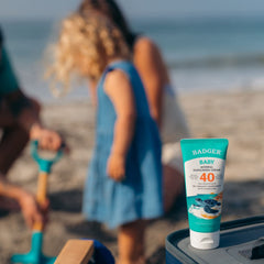 Badger sunscreen ingredients close-up showing zinc oxide and oils