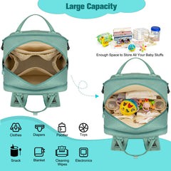 BAGPARKK diaper bag green changing pad view shows portable changing mat ready for quick on site changes.
