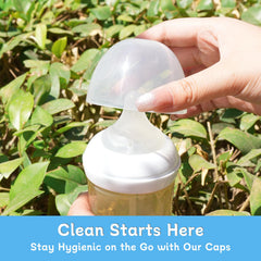 Bahforam baby bottle lid on bottle close-up shows secure fit for Philips Avent natural bottles