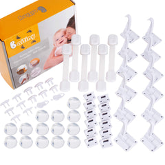 Baitiny Baby Proof Kit cabinet locks closeup demonstrate extra-strong adhesion for safe storage.