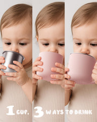 Bakpoco 2-in-1 open toddler cups dishwasher-safe feature shown for easy cleanup.