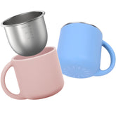 Bakpoco 2-in-1 open toddler cups blue-blush pack helps beginners practice self-feeding.