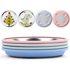 Bakpoco 8inch stainless steel plate with suction for mess-free meals