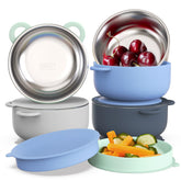 Bakpoco baby suction bowls 4-pack with lids for mess-free self-feeding