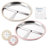Bakpoco stainless steel baby plate with suction base keeps meals neatly on clean trays