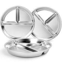 Bakpoco stainless steel kids plates with deepened 9-inch design for growing appetites and balanced meals.