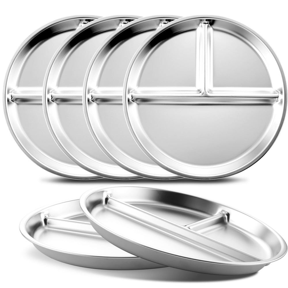 Bakpoco stainless steel kids plates 9-inch divided for balanced meals.