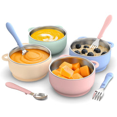 Bakpoco toddler bowls with suction base secure meals to reduce spills during messy eating.