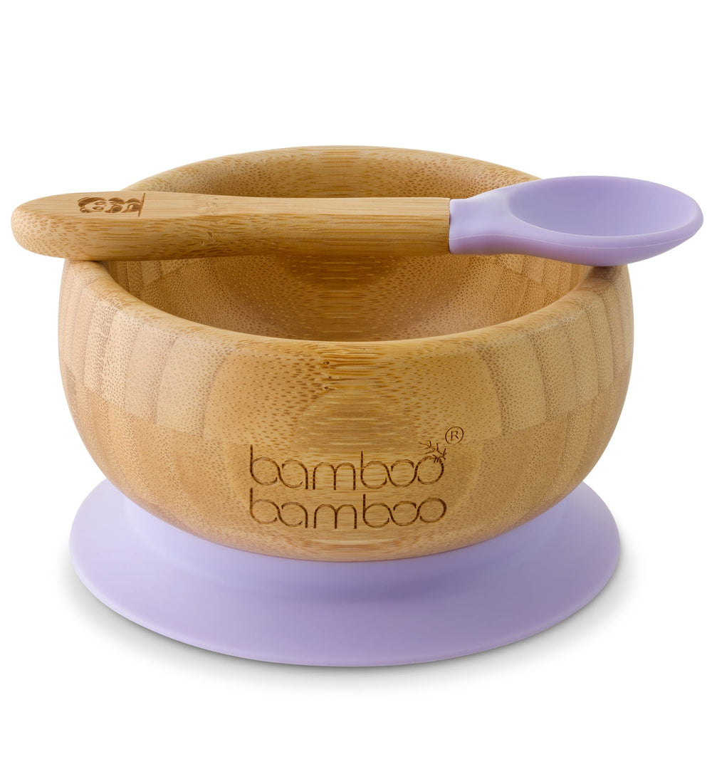 bamboo bamboo suction bowl lilac reduces mess during baby-led weaning