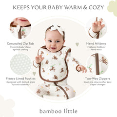 Bamboo Little footie pajamas diagonal two-way zip highlight easy diaper changes.
