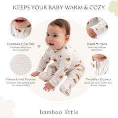 Bamboo Little tiger print footie on crib view highlights cozy coverage for naps
