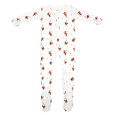 Bamboo Little footie pajamas tiger print front view shows soft, breathable fabric