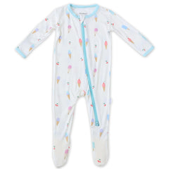 Bamboo Little soft baby footie in ice-cream print for cozy sleep with breathable fabric.