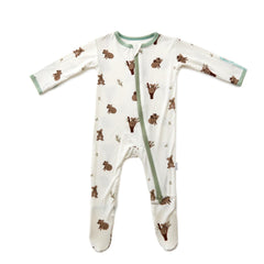 Bamboo Little front view of soft baby footie pajamas showing breathable comfort.