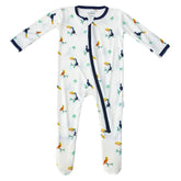 Bamboo Little soft baby footie Toucan front view shows breathable fabric for all-day comfort.