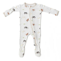 Bamboo Little soft-footie pajamas cow print for cozy 0-3 month newborn wear