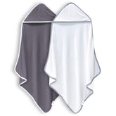 BAMBOO QUEEN 2-pack baby bath towel front view in white and grey, gentle for delicate skin