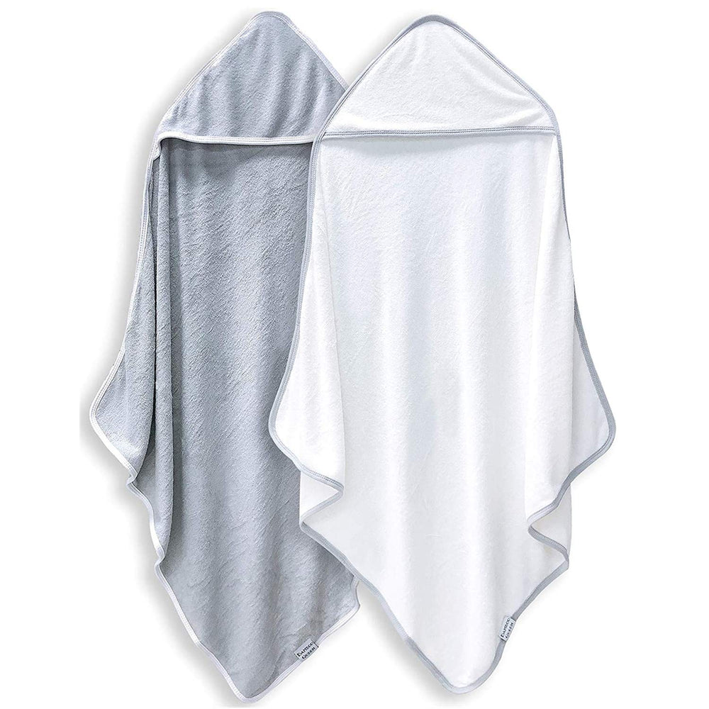 BAMBOO QUEEN baby hooded towel gray-white folded, ultra-soft for gentle baths.