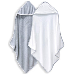 BAMBOO QUEEN baby hooded towel gray-white folded, ultra-soft for gentle baths.