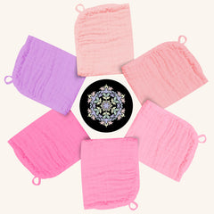 Bamboo Queen baby washcloths in purple Sakura series provide soft, absorbent cleansing during baby baths.