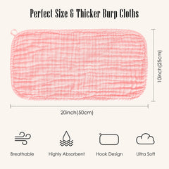 Bamboo Queen burp cloths spread flat at 20x10 inches for full shoulder coverage.