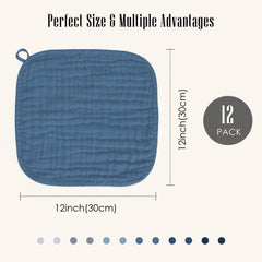 BAMBOO QUEEN slate color washcloths laid flat highlighting absorbent muslin fabric
