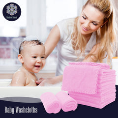 Bamboo Queen washcloths stack displays quantity and uniform fluffy appearance.