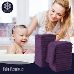 BAMBOO QUEEN washcloths arranged for baby bath time and burp cloth use