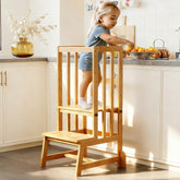 BAMBOOHOMIE kids kitchen step stool angled front view for safe toddler use.