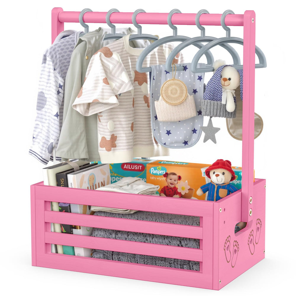 BAMBOOHOMIE pink baby shower crate closet open-box showcases elegant gift presentation.