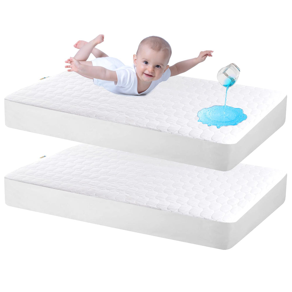Bamuho cotton crib mattress protector in duck egg pattern, gentle skin-friendly comfort.